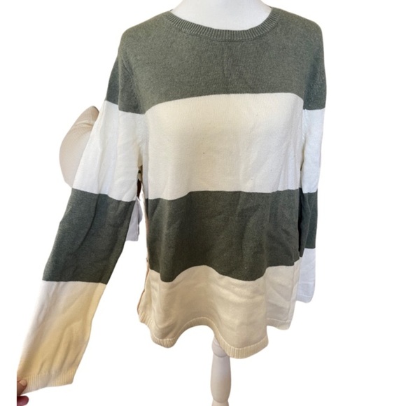 Talbots XLP green and white cotton sweater - Picture 1 of 5